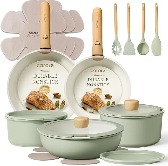 CAROTE 14 Pcs Ceramic Cookware Set