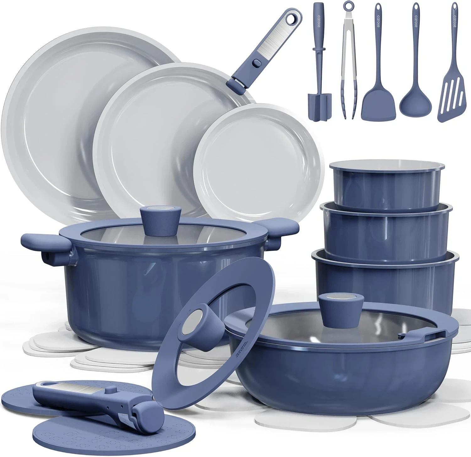 Carote blue detachable handle stackable cookware set