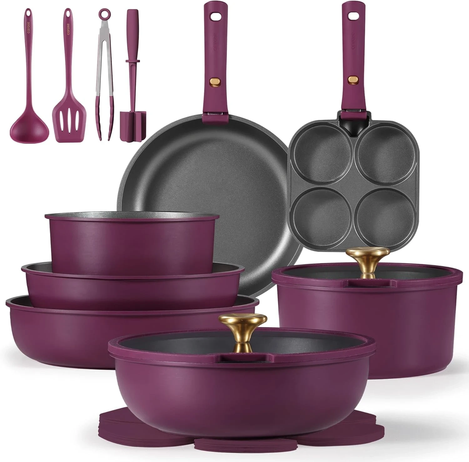 Carote 21 piece purple granite nonstick pots and pans set